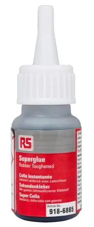 Produktfoto 1 von RS PRO RS PRO Superglue, Rubber Toughened Sekundenkleber Cyanacrylat Flüssig Schwarz, Flasche 20 g