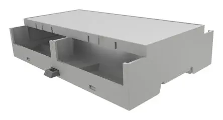 Produktfoto 1 von Italtronic DIN-Schienengehäuse, Geh.Mat. ABS 90 mm, DIN-Hutschiene 139 mm, Grau, DIN-Hutschiene 87mm, Serie Modulbox