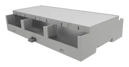 Produktfoto 1 von Italtronic DIN-Schienengehäuse, Geh.Mat. ABS 32.2 mm, Gehäusekit 156.6 mm, Grau, DIN-Hutschiene 87mm, Serie Modulbox