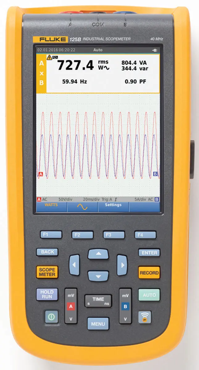 Produktfoto 1 von Fluke 120 B 125B Handheld Oszilloskop 2-Kanal Analog 40MHz, DKD/DAkkS-kalibriert CAN, RS232, RS422, RS485, USB