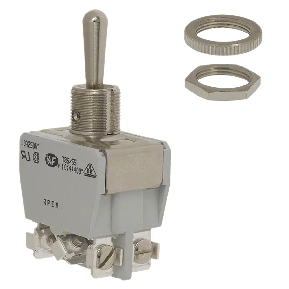 Produktfoto 1 von APEM Panel Kippschalter 2-poliger Wechsler, Ein-Aus-Ein, 400 V ac, 10A, Schraube