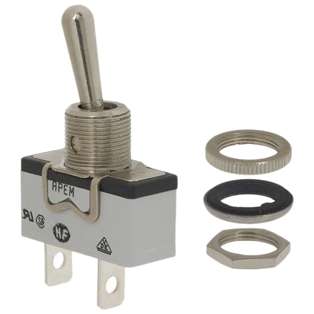 Produktfoto 1 von APEM Panel Kippschalter 1-poliger Umschalter, Ein-Aus, 24 V dc, 250 V ac, 15A, Lötöse