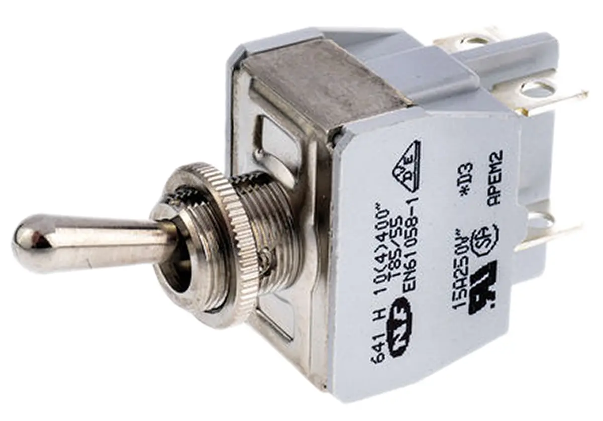 Produktfoto 1 von APEM Panel Kippschalter 2-poliger Wechsler, Ein-Aus, 24 V dc, 250 V ac, 15A, Lötöse