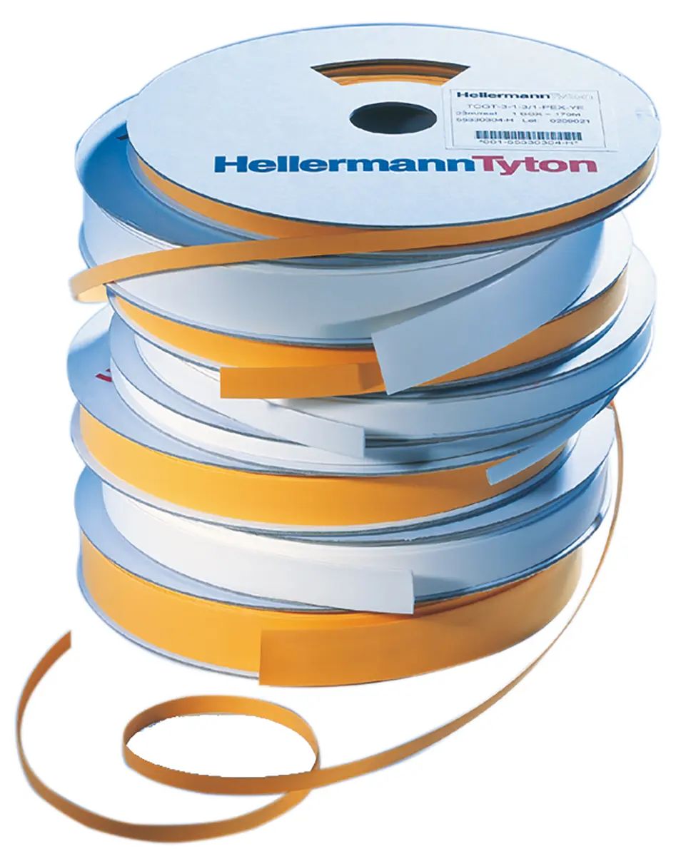 Produktfoto 1 von HellermannTyton TLFX Wärmeschrumpf-Etiketten, Weiß, Gelb, Ø 1.2 mm - 50.8 mm, 108 m