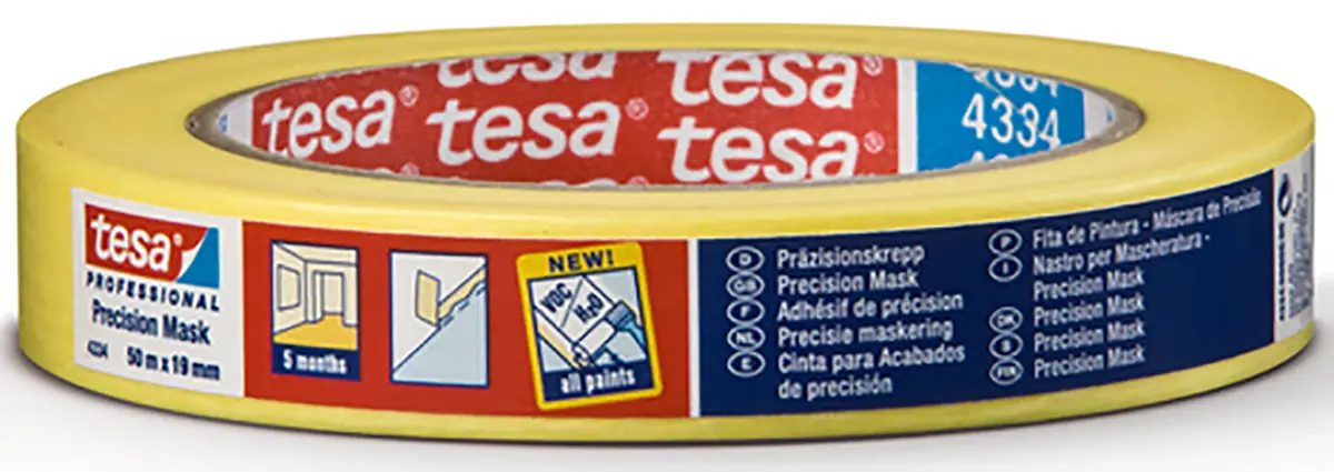 Produktfoto 1 von Tesa 4334 Tesa 4334 Precision Mask Papier Abdeckband Gelb, Stärke 0.09 mm Acryl-Kleber 19 mm x 50 m