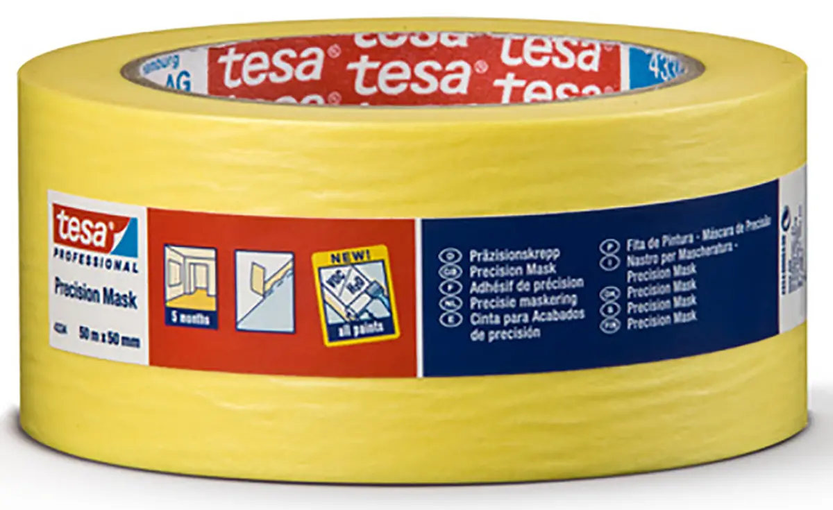 Produktfoto 1 von Tesa 4334 Tesa 4334 Precision Mask Papier Abdeckband Gelb, Stärke 0.09 mm Acryl-Kleber 50 mm x 50 m