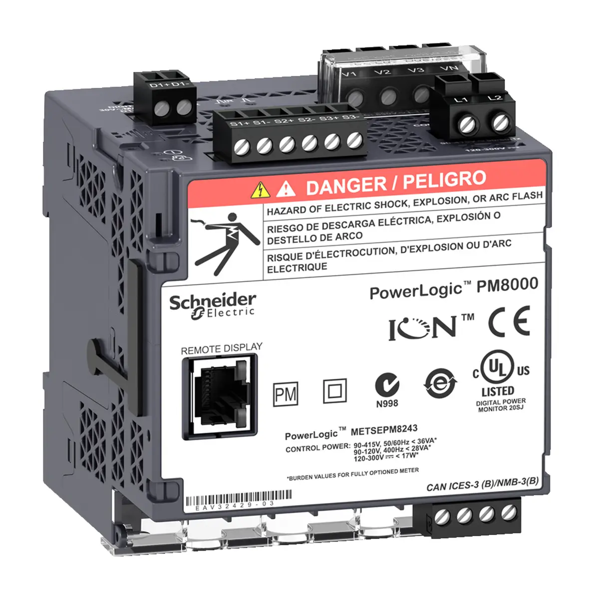 Produktfoto 1 von Schneider Electric PowerLogic Energiemessgerät LCD 90.5 mm x 90.5 mm Elektromechanisch / 3-phasig 5 Ausg. 6 Eing.