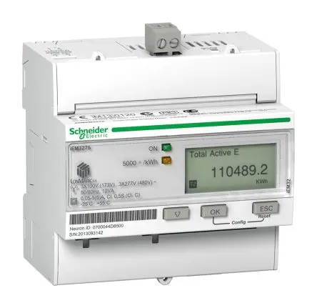 Produktfoto 1 von Schneider Electric Acti9 iEM Energiemessgerät LCD 95 mm x 90 mm Elektronik, 8-stellig / 3-phasig 1 Eing.