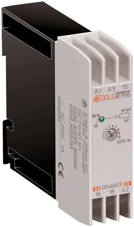 Produktfoto 1 von Dold BC7930N Zeitrelais, DIN-Schienen, 0.5 → 10s, 24V ac, 1 Kont. Einfach, 1-poliger Wechsler