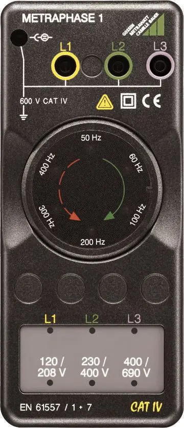 Produktfoto 1 von Gossen Metrawatt METRAPHASE 1, LED Drehfeldrichtungsanzeiger 15 Hz, 690V mit Prüfspitze