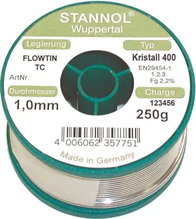 Produktfoto 1 von Stannol Draht Lötzinn bleifrei 99.3 %Sn 0 %Pb 0.7 %Cu, 227 °C, Ø 1 mm / 250 g