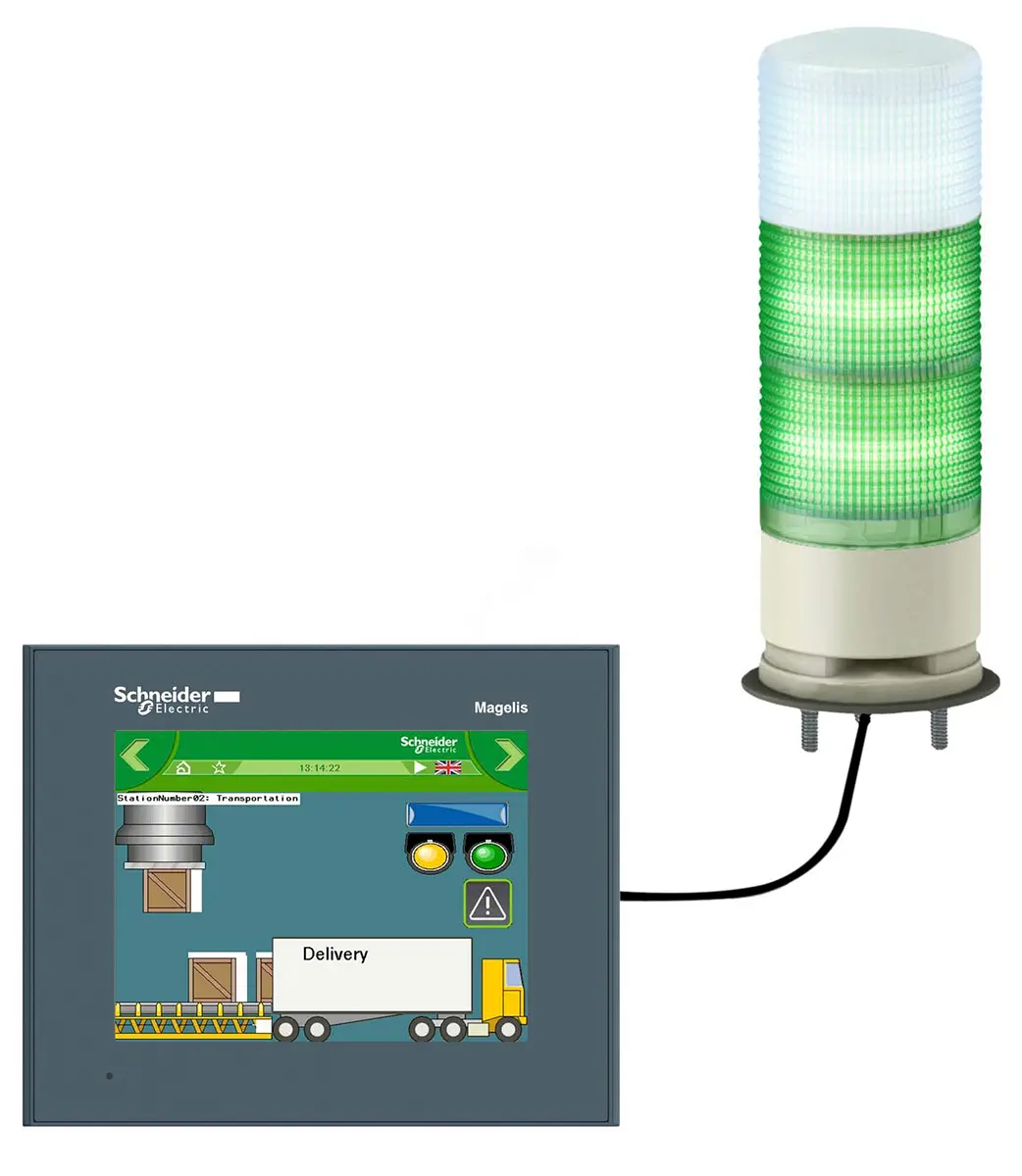 Produktfoto 1 von Schneider Electric Harmony XVG LED Signalturm Summer 3-stufig Linse Klar 24V Dauer, Filament/Warnsummer 100 mm