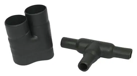 Produktfoto 1 von TE Connectivity 322A1 Wärmeschrumpfschlauch, T-Gelenk, Elastomer, Schwarz 13.2 mm, 2-Wege 175 °C
