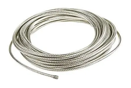Produktfoto 1 von TE Connectivity RayBraid Kabelbinder Silber Kupfer für Kabel-Ø 2.5 mm, Kabel ø 5 mm, Länge 100m Umflochten Dehnbar