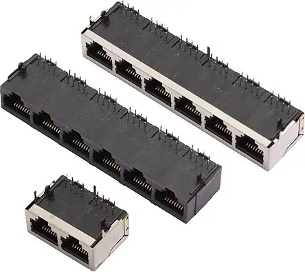 MH Connectors MH3012 Buchse Cat5e RJ45-Steckverbinder, 4-Port 8-polig Abgeschirmt Leiterplattenmontage gewinkelt