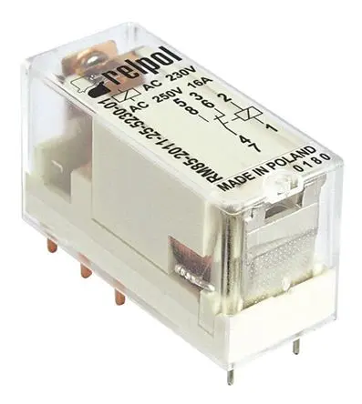 Relpol RM85 Leistungsrelais 24V ac Spule 1-poliger Umschalter Leiterplattenmontage 16A 400 Ω 750 mW