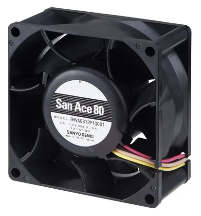 Produktfoto 1 von Sanyo Denki San Ace 9HVA DC-Axiallüfter, Kugellager, 12 V dc / 42W, 80 x 80 x 38mm, 16100U/min, 225m³/h