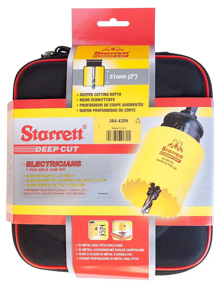 Produktfoto 1 von Starrett HSS Lochsägensatz mit Zentrierbohrer, Ø 20 → 51mm 7-Stk.