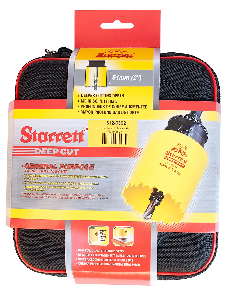 Produktfoto 1 von Starrett HSS Lochsägensatz mit Zentrierbohrer, Ø 20 → 73mm 10-Stk.
