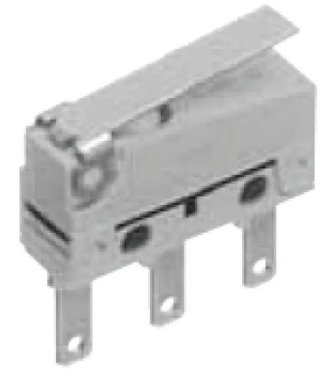 Produktfoto 1 von Panasonic Mikroschalter Scharnierhebel kurz-Betätiger Lot, 1-poliger Wechsler, 250 V ac, 30 V dc, 100mA IP50 0.59N -40