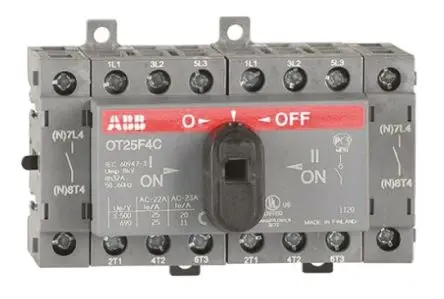 Produktfoto 1 von ABB OT Trennschalter 4-polig DIN-Hutschiene 25A 9 kW Schwarz IP20 3-phasig