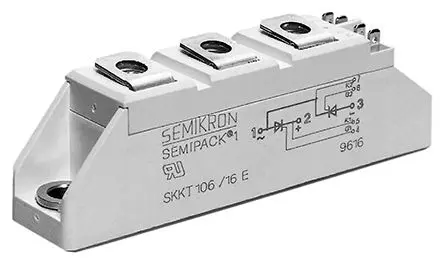 Produktfoto 1 von Semikron Danfoss SCR Dioden-/Thyristor-Modul SCR 70 A A-43 1600 V, Gate-Trigger 150 mA 9 kA 1.6 V
