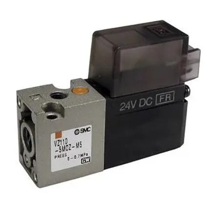 Produktfoto 1 von SMC VZ100 Pneumatik-Magnetventil 3/2 Gehäuseanschluss M5, Feder/Magnet-betätigt 24V dc