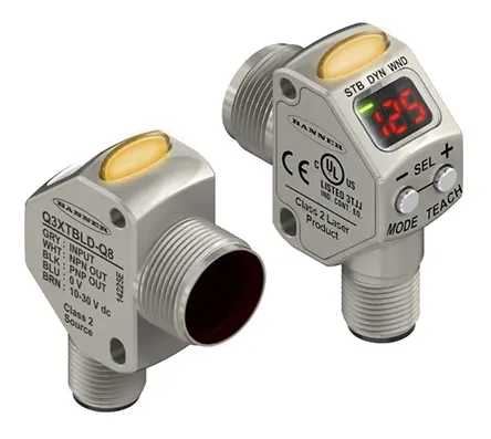 Produktfoto 1 von Banner Q3X zylindrisch Kontrastsensor, Diffus, Bereich 0 → 200 mm, Bipolarer NPN/PNP Ausgang, M12-Steckverbinder