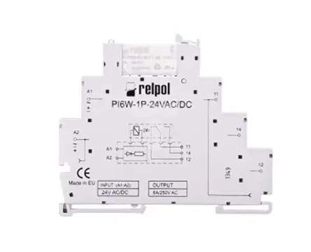 Produktfoto 1 von Relpol PIR6W Interface Relais 24V ac/dc, 1-poliger Umschalter DIN-Hutschiene 6A