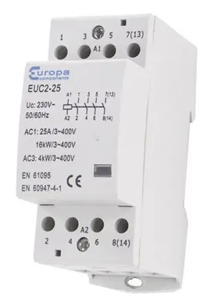 Produktfoto 1 von Europa EUC Schütz 24V ac-Spule, 4-polig, 400V ac / 25 A 24V ac 4 kW 4 Öffner Motorsteuerung 4-Hilfskontakte