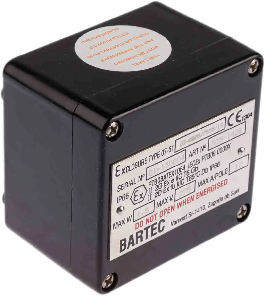Produktfoto 1 von Bartec GB Polyester Abzweigdose Schwarz IP66 5 ATEX Breite 75 mm Höhe 55 mm Länge 80 mm