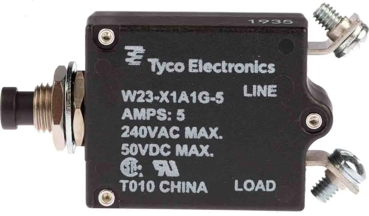 Produktfoto 1 von TE Connectivity W23 Thermischer Überlastschalter / Thermischer Geräteschutzschalter, 1-polig, 5A, 50 V dc, 250V ac,