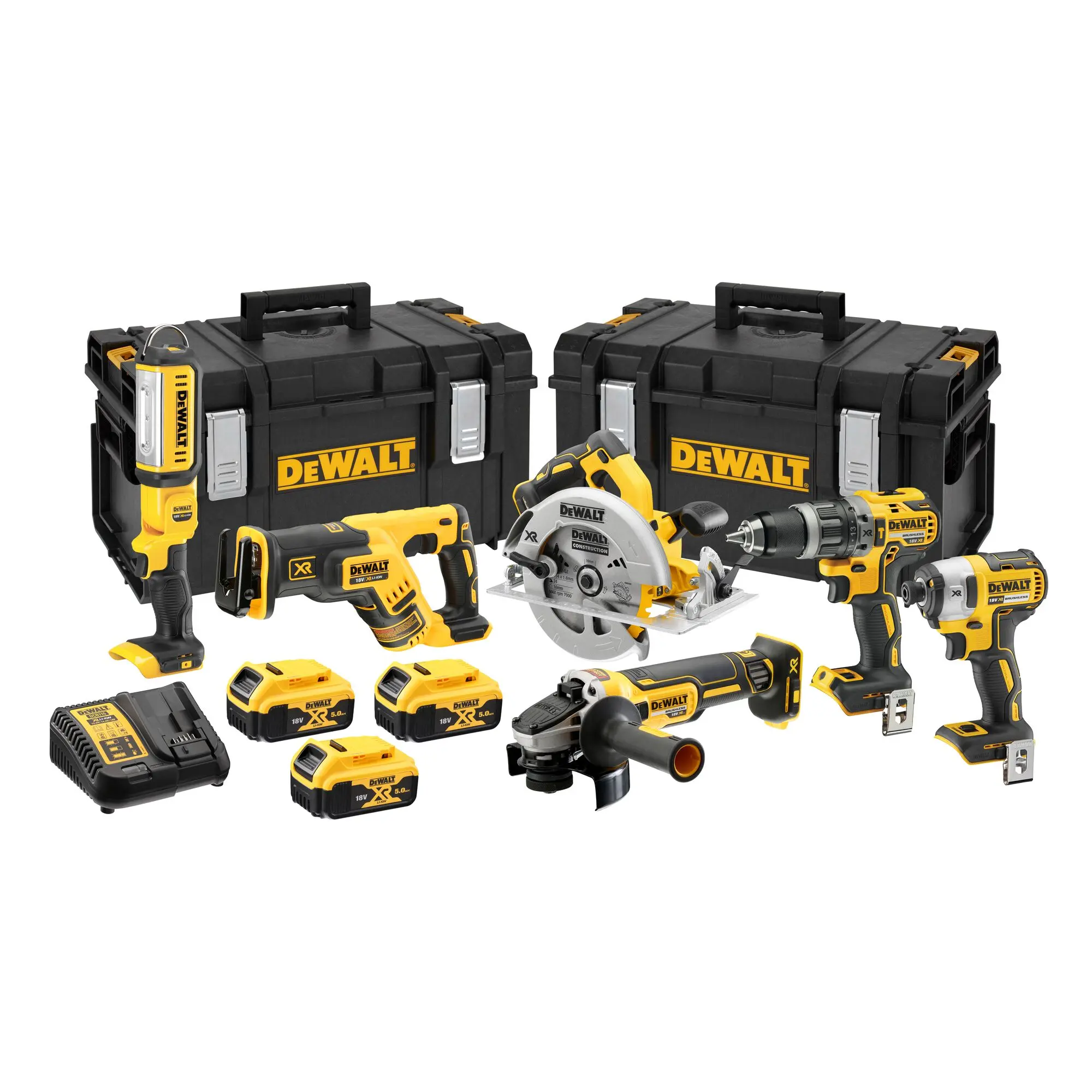 Produktfoto 1 von DeWALT Schnurlos 18 V Elektrowerkzeugsatz 6-teilig 5 Ah Typ C - EU