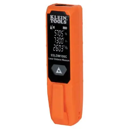 Produktfoto 1 von Klein Tools 93LDM100C LCD Laser Entfernungsmesser, Klasse 2, 0.051/30.5 μm, ±1/16 in, ±1/8 in, 2 x AAA