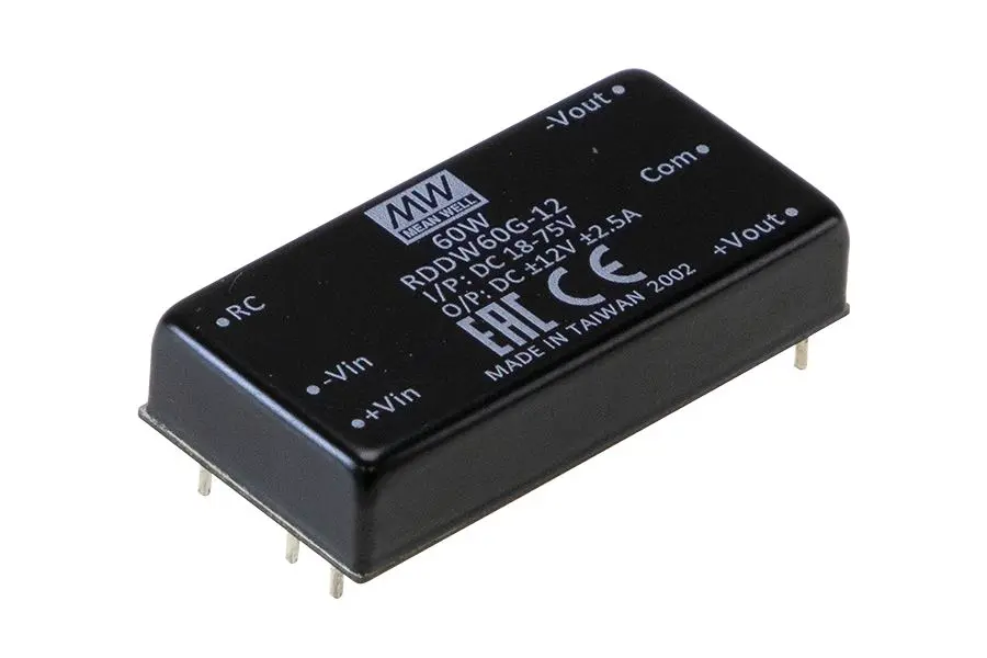 MEAN WELL RDDW DC/DC-Wandler 60W, -12 → 12V dc OUT / -2.5 → 2.5A Durchsteckmontage