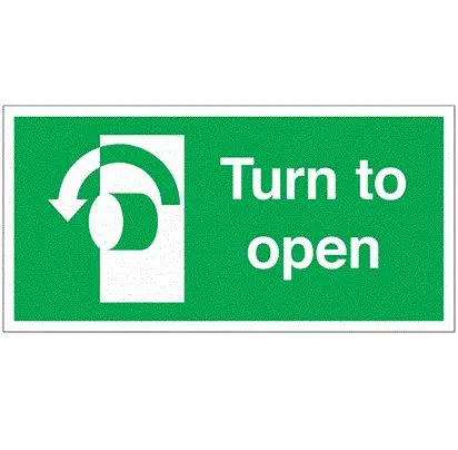 Produktfoto 1 von RS PRO Schild mit Piktogramm: Turn To Open, Polyester Selbstklebend Englisch, B 100 mm, H 50 mm
