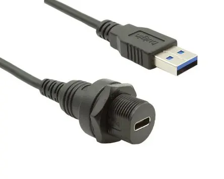 Produktfoto 1 von Bulgin Buchse 20 USB-Kabel, USB Typ C Stecker / USB Typ A, 1 m USB 3.0 Schwarz