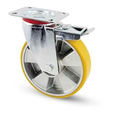 Produktfoto 1 von RS PRO Drehlager Lenkrolle, Rad ø 200mm, 300kg, Ges H. 235mm, 140 x 110mm, Einfachbolzen, Polyurethan-Material inkl