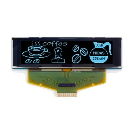 Produktfoto 1 von Midas Blau OLED-Display 256 x 64 Pixel, 76.78 x 19.18 mm COT Parallel, SPI