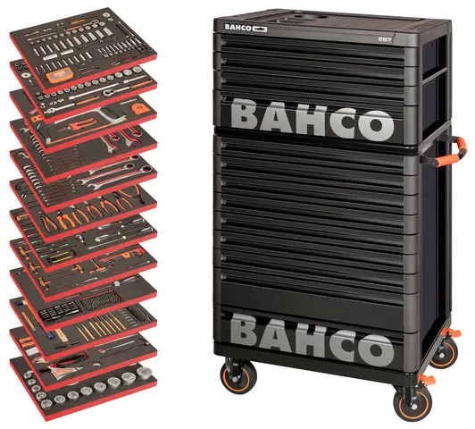 Produktfoto 1 von Bahco Stahl Rollenschrank 9 Schubladen mit Rädern, 820 mm x 510 mm x 1.36 m