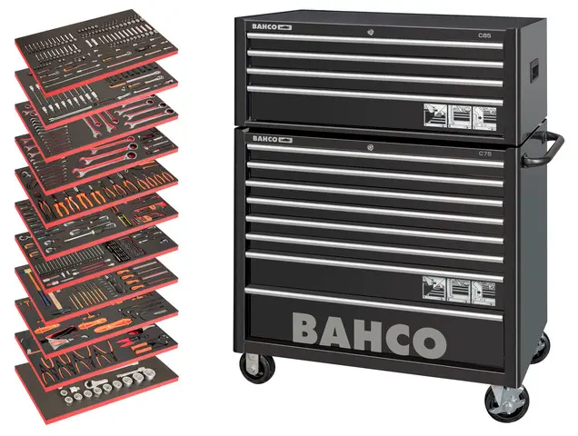 Produktfoto 1 von Bahco Stahl Werkzeugschrank 8 Schubladen mit Rädern, 1.1 m x 501 mm x 1.37 m
