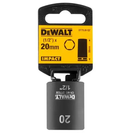 Produktfoto 1 von DeWALT 1/2 in, 20 mm Standard-Steckschlüssel Schlag-Steckschlüssel lang, 38 mm