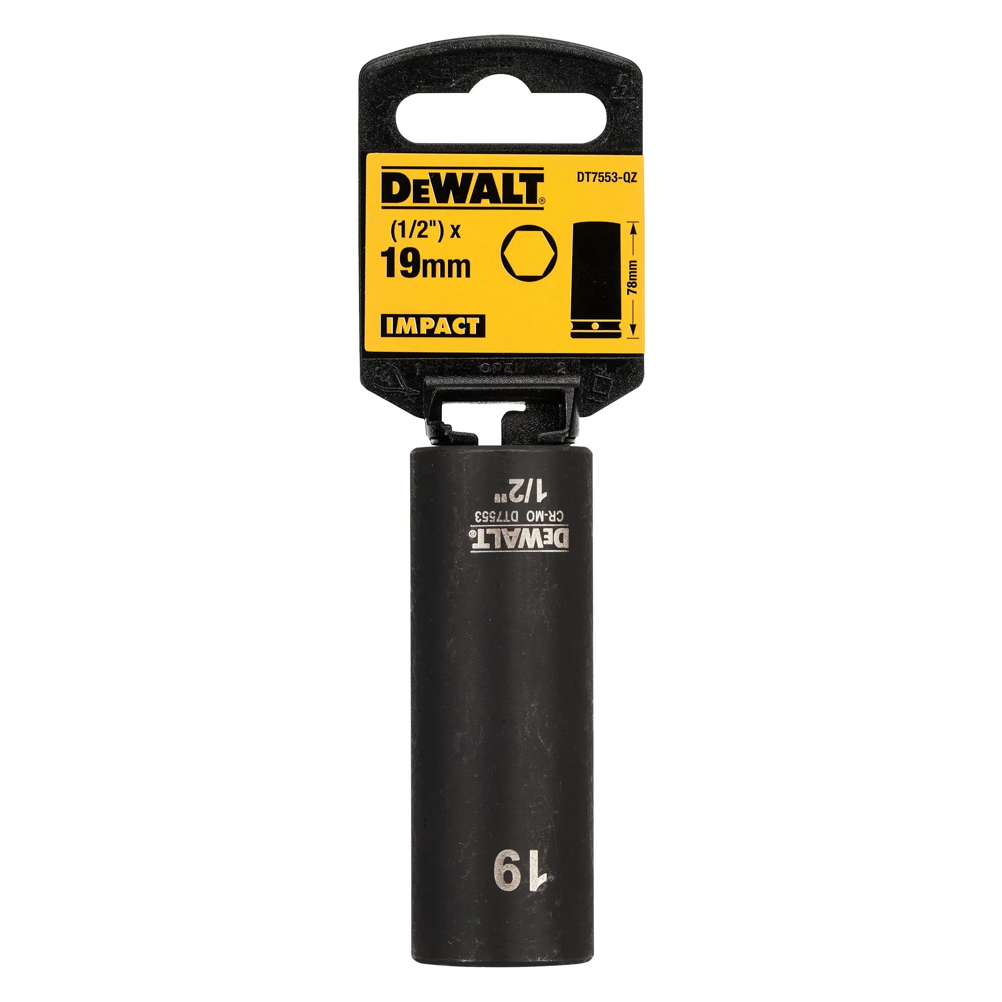 Produktfoto 1 von DeWALT 1/2 in, 19 mm Tiefschlag-Stecknuss Schlag-Steckschlüssel lang, 78 mm