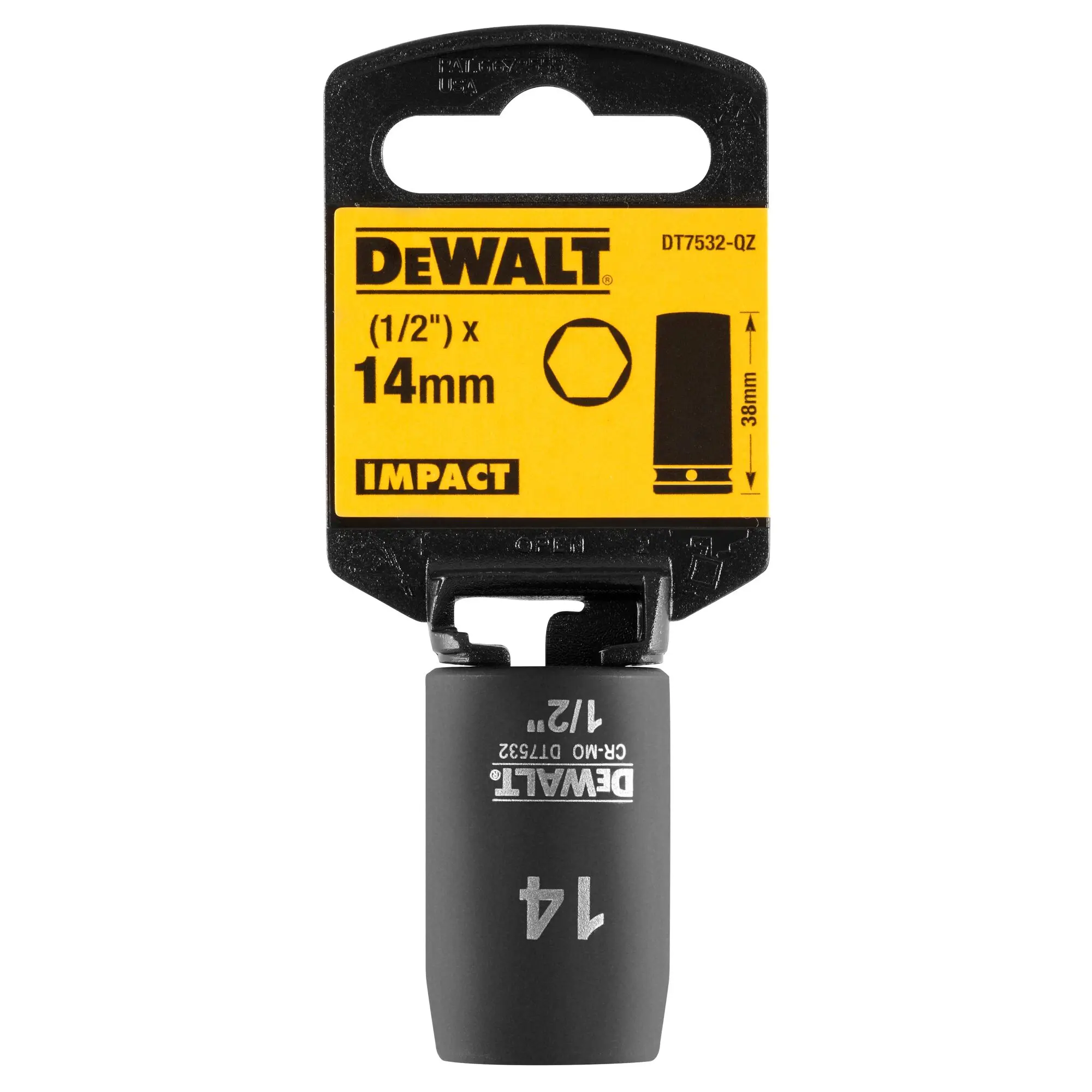 Produktfoto 1 von DeWALT 1/2 in, 14 mm Standard-Steckschlüssel Schlag-Steckschlüssel lang, 38 mm