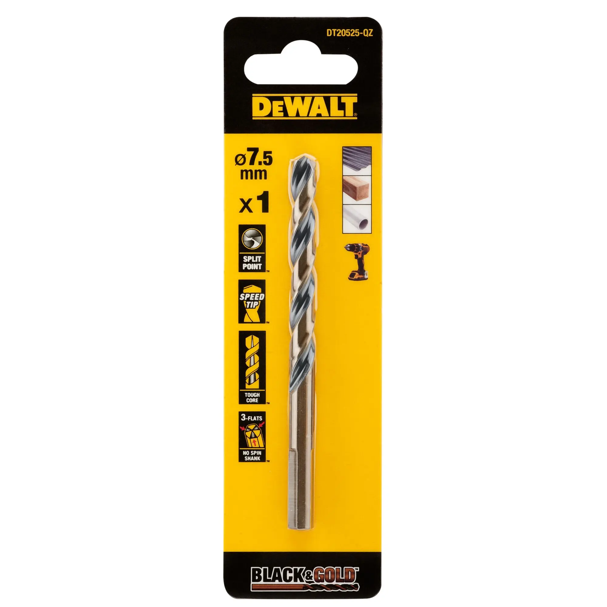 Produktfoto 1 von DeWALT HSS Drehung 7.5 mm, 1 Stück