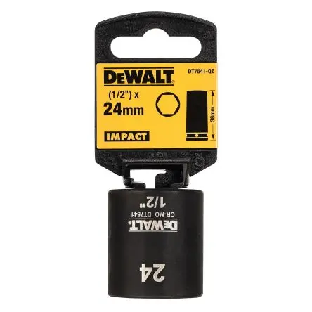 Produktfoto 1 von DeWALT 1/2 in, 24 mm Standard-Steckschlüssel Schlag-Steckschlüssel lang, 38 mm