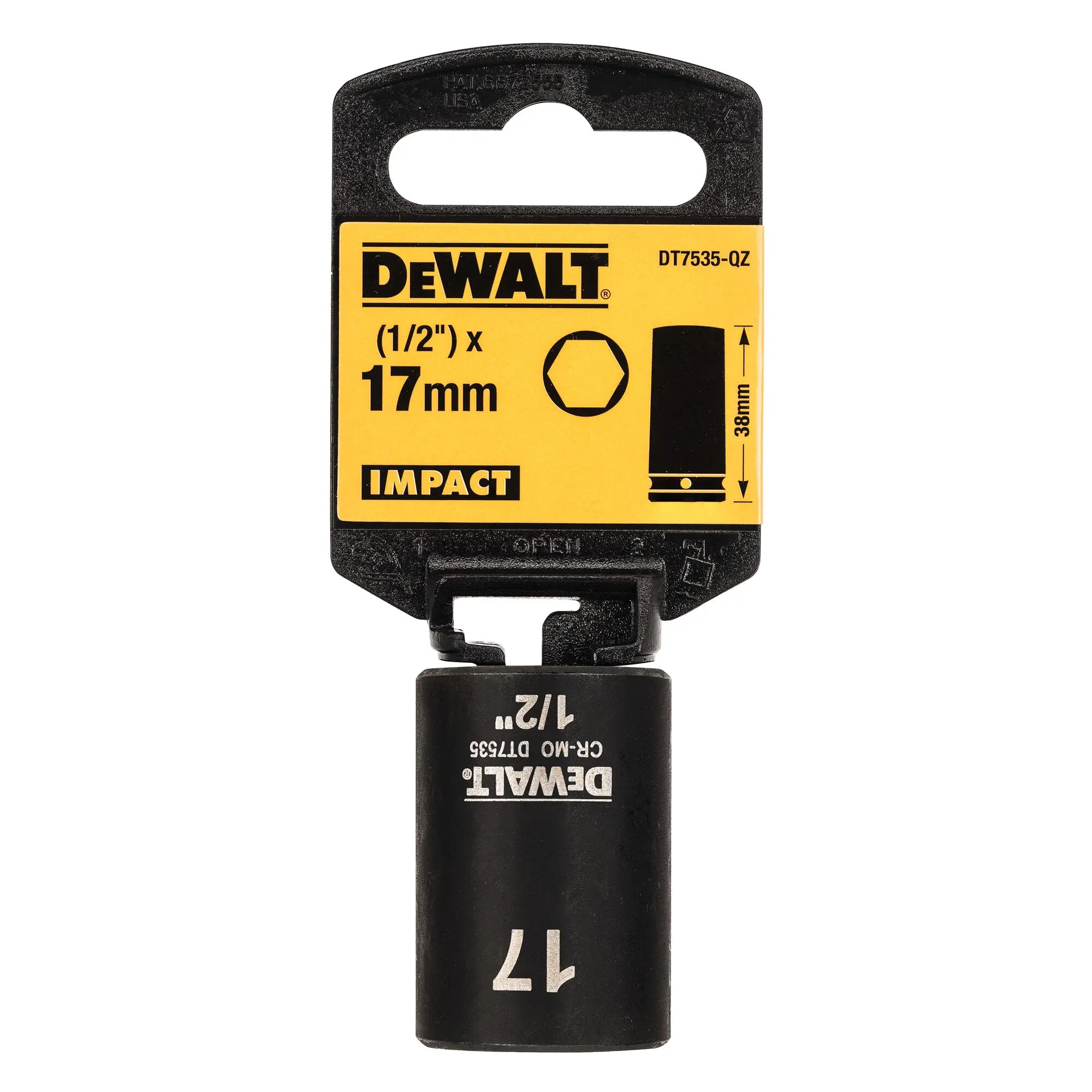 Produktfoto 1 von DeWALT 1/2 in, 17 mm Standard-Steckschlüssel Schlag-Steckschlüssel lang, 38 mm