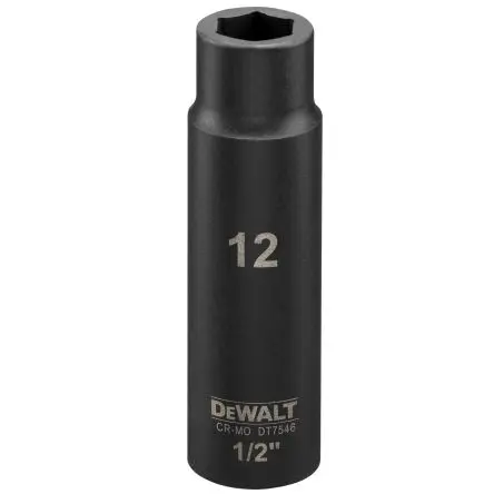 Produktfoto 1 von DeWALT 1/2 in, 12 mm Tiefschlag-Stecknuss Schlag-Steckschlüssel lang, 78 mm