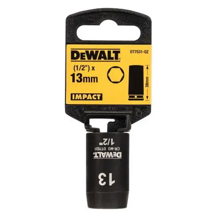 Produktfoto 1 von DeWALT 1/2 in, 13 mm Standard-Steckschlüssel Schlag-Steckschlüssel lang, 38 mm
