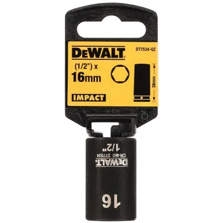 Produktfoto 1 von DeWALT 1/2 in, 16 mm Standard-Steckschlüssel Schlag-Steckschlüssel lang, 38 mm